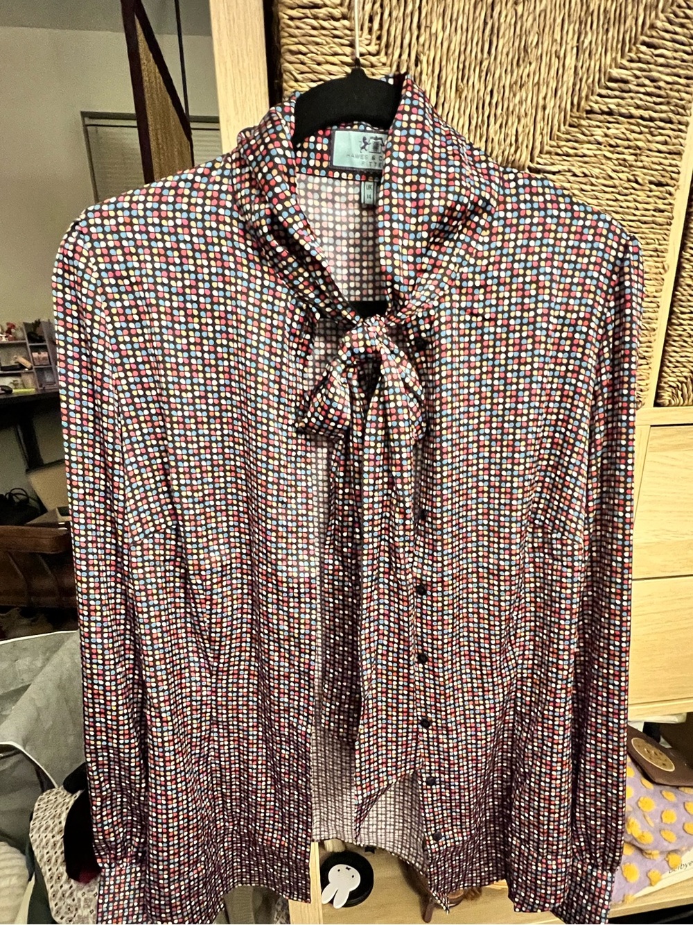 Hawe and Curtis Multicolor Geometric Button-Up bow Shirt